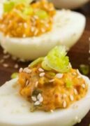 keto bacon and kimchi deviled eggs